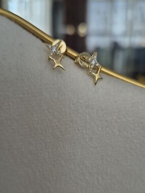 Gold Vermeil 0.03ct 2.0mm D Star Sparkle Stud Earrings - Women's Jewelry